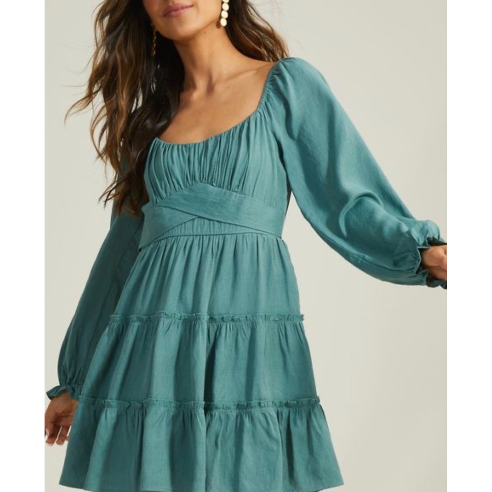 Altar'd State Greta Crossover Sage Green Tiered  Dress M Boho Cottagecore Spring